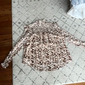 THML Leopard print blouse with gold threading and ruffle detail